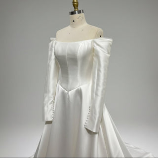Simple Satin Wedding Dresses with Sleeves - Rosymae