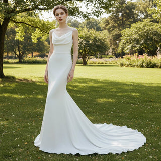 Simple Wedding Dress with Spaghetti Straps & Train - Rosymae