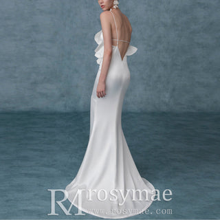 Sexy Backless Mermaid Wedding Dress with High Slit & Spaghetti Straps