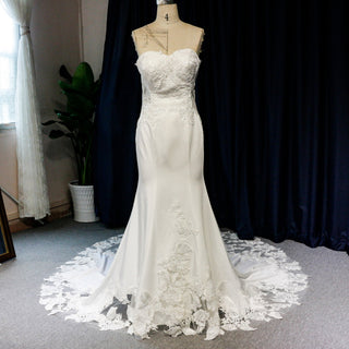 Sparkly Sweetheart Mermaid Bridal Gown with Leaf Shaped Train - Rosymae
