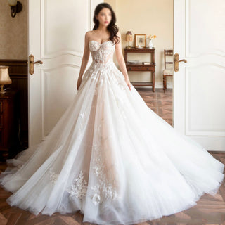 A-line Strapless Wedding Dresses With Luxurious Floor-length