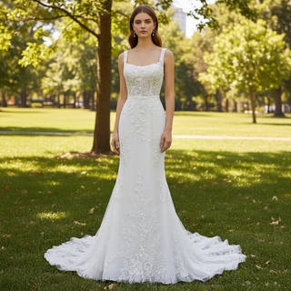 Beach Boho Wedding Dress with Open Back & Train