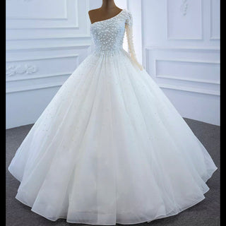 Wedding Dress with Pearl Beading for Winter Glam Look - Rosymae