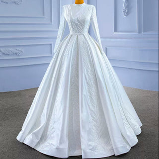 Winter A-Line Wedding Dress with Sheer Sleeves - Rosymae