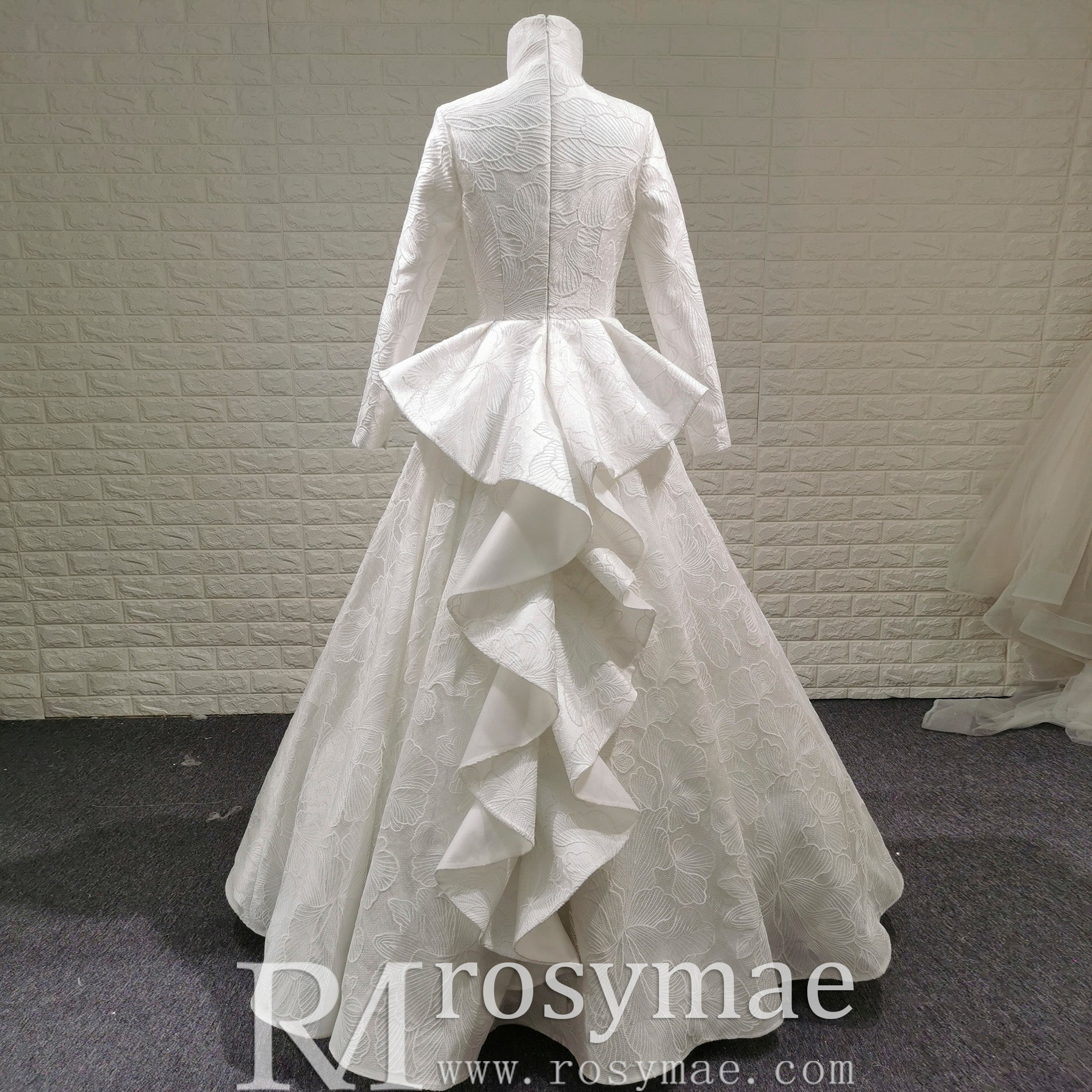 1920s Vintage Unique Design Ruffle Skirt Long Sleeve Wedding Dress with Suit Collar - Rosymae