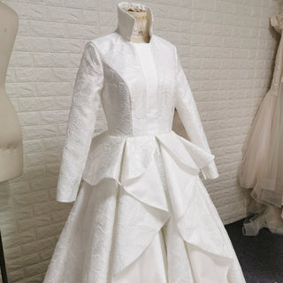 1920s Vintage Unique Design Ruffle Skirt Long Sleeve Wedding Dress with Suit Collar - Rosymae