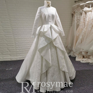 1920s Vintage Unique Design Ruffle Skirt Long Sleeve Wedding Dress with Suit Collar - Rosymae