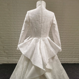 1920s Vintage Unique Design Ruffle Skirt Long Sleeve Wedding Dress with Suit Collar - Rosymae
