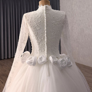 2-in-1 High Neck Lace Wedding Dress with Detachable Overskirt & Mermaid Silhouette - Rosymae