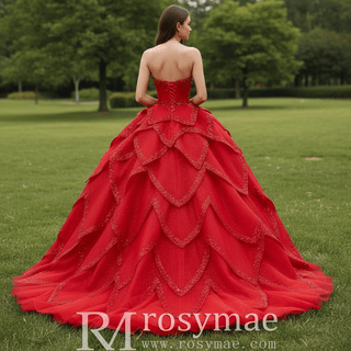 2 in 1 Quinceanera Dresses Organza Ball Gown Flower Luxury Party Gowns - Rosymae
