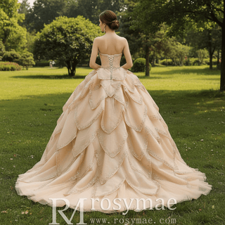 2 in 1 Quinceanera Dresses Organza Ball Gown Flower Luxury Party Gowns - Rosymae