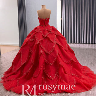 2 in 1 Quinceanera Dresses Organza Ball Gown Flower Luxury Party Gowns - Rosymae