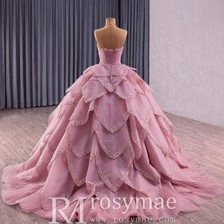 2 in 1 Quinceanera Dresses Organza Ball Gown Flower Luxury Party Gowns - Rosymae