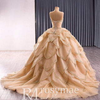2 in 1 Quinceanera Dresses Organza Ball Gown Flower Luxury Party Gowns - Rosymae
