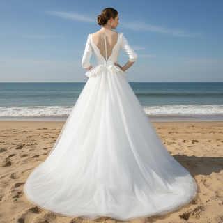 3/4 Sleeve A-line Wedding Dress With Illusion Neckline