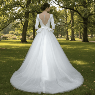 3/4 Sleeve A-line Wedding Dress With Illusion Neckline Ivory / 4