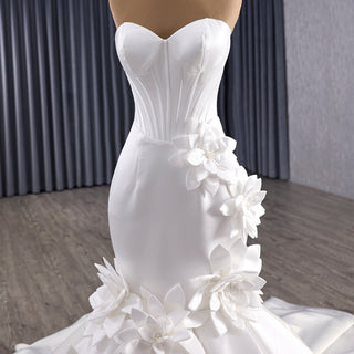 Mermaid Wedding Dress with Sculpted Sweetheart Bodice and 3D Floral Appliqués