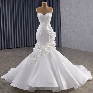 Mermaid Wedding Dress with Sculpted Sweetheart Bodice and 3D Floral Appliqués