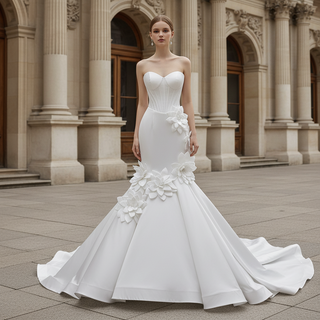 Mermaid Wedding Dress with Sculpted Sweetheart Bodice and 3D Floral Appliqués