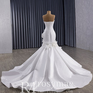 Mermaid Wedding Dress with Sculpted Sweetheart Bodice and 3D Floral Appliqués