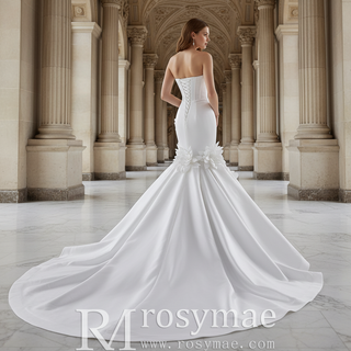Mermaid Wedding Dress with Sculpted Sweetheart Bodice and 3D Floral Appliqués