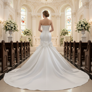 Mermaid Wedding Dress with Sculpted Sweetheart Bodice and 3D Floral Appliqués