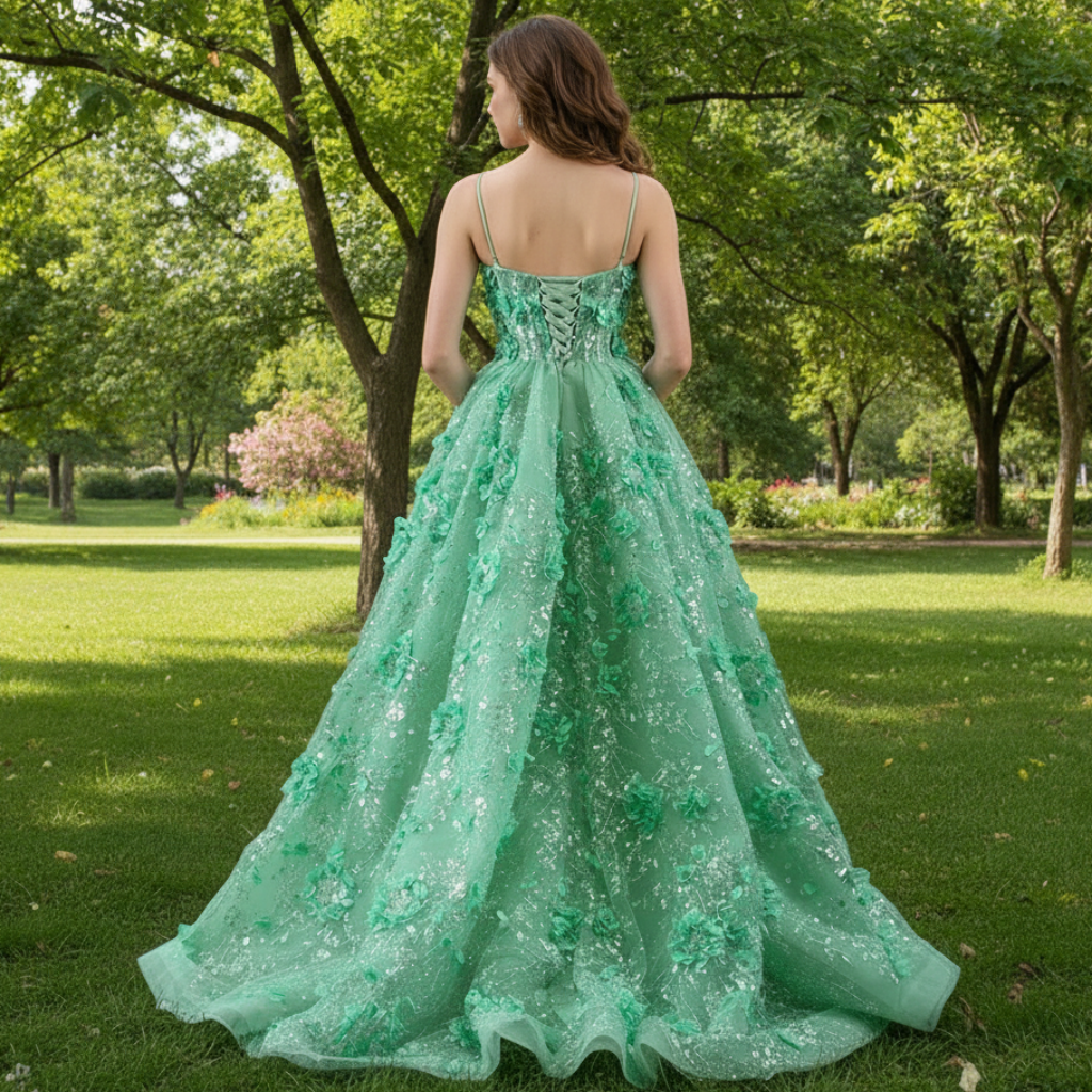 A-line 3D Flower Lace Prom Dress Formal Dress with Spaghetti Strap Rosymae A-line 3D Flower Lace Prom Dress Formal Dress with Spaghetti Strap Rosymae