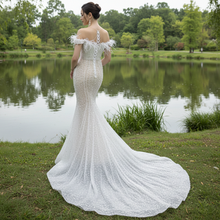 Luxury Mermaid Sequins Beading Pearls Wedding Dress