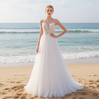 Gorgeous Spaghetti Straps Floral Lace A-Line Wedding Dress