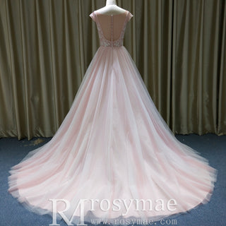 Elegant A-line Flowy Wedding Dress with Cap Sleeve for Beach