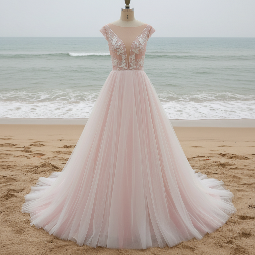 Elegant A-line Flowy Wedding Dress with Cap Sleeve for Beach Rosymae Elegant A-line Flowy Wedding Dress with Cap Sleeve for Beach Rosymae