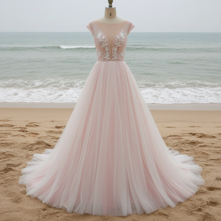 Flowy Wedding Dress with Cap Sleeve