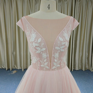 Elegant A-line Flowy Wedding Dress with Cap Sleeve for Beach