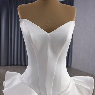 Unique V-neck Satin Wedding Dress with Rufled Skirt