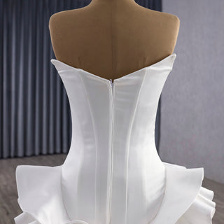 Unique V-neck Satin Wedding Dress with Rufled Skirt