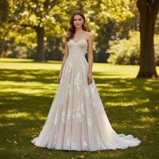 Sweetheart A Line Bridal Wedding Dress with Floral Lace Appliqués