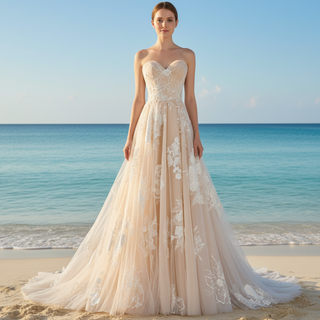 Sweetheart A Line Bridal Wedding Dress with Floral Lace Appliqués