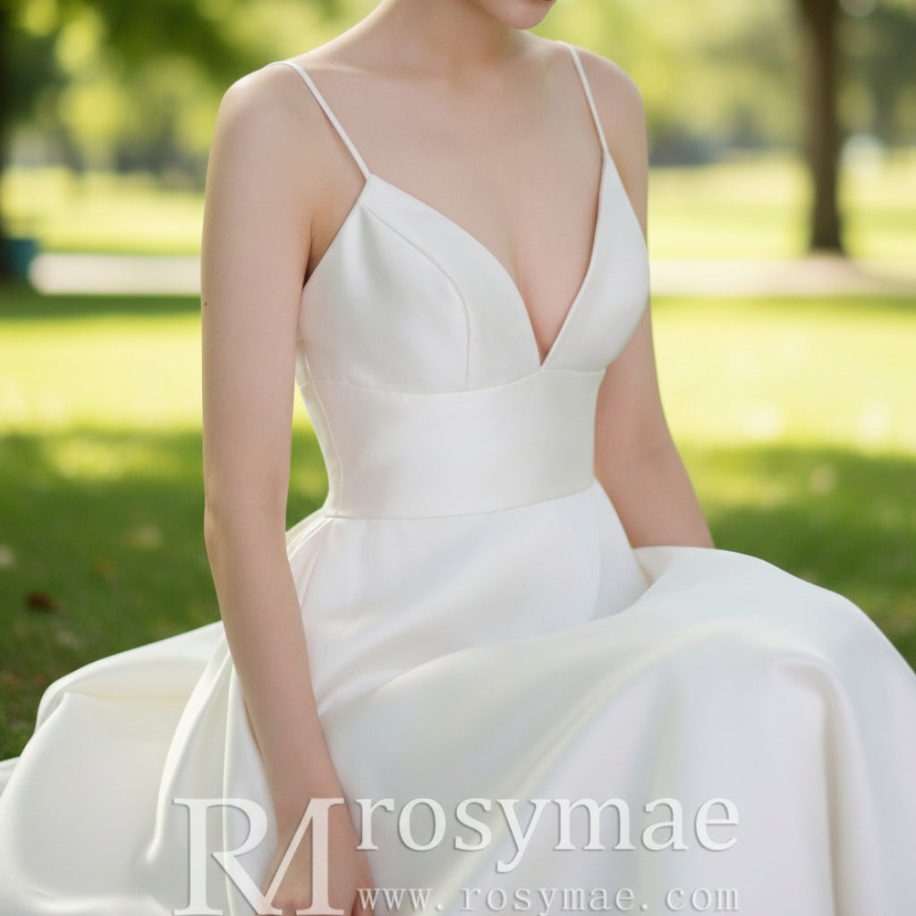 Princess A-line Tea Length Wedding Dress with Spaghetti Straps Rosymae Princess A-line Tea Length Wedding Dress with Spaghetti Straps Rosymae