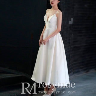 Princess A-line Tea Length Wedding Dress with Spaghetti Straps