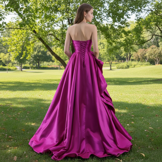 Quinceanera Gown Ruffle Long Evening Party Dress with Asymmetrical Neck