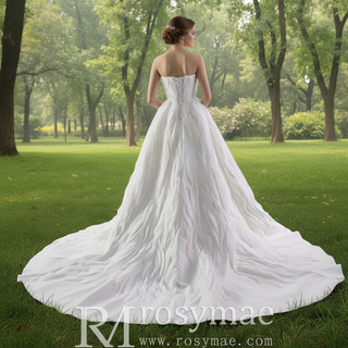 Elegant A-Line Asymmetrical Neckline Wedding Dress with Ruffle