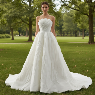 Elegant A-Line Asymmetrical Neckline Wedding Dress with Ruffle