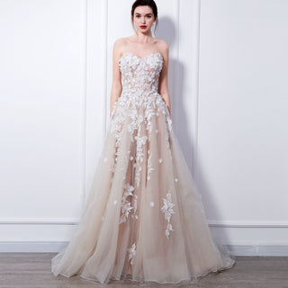 Champagne A-line Wedding Dress with Sweetheart Neckline