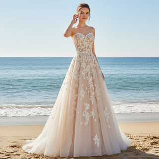 Champagne A-line Wedding Dress with Sweetheart Neckline