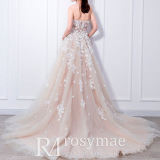 Champagne A-line Wedding Dress with Sweetheart Neckline