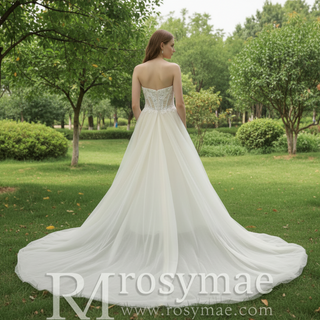 Classic Strapless Scoop Neck A-line Spring Wedding Gown