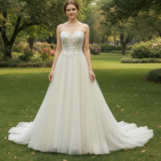 Classic Strapless Scoop Neck A-line Spring Wedding Gown