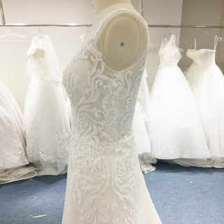 V-neck Lace Open-Back A-Line Wedding Dress with Scalloped Hem