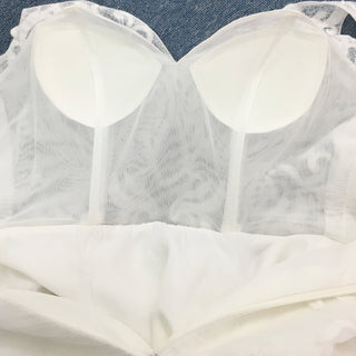 V-neck Lace Open-Back A-Line Wedding Dress with Scalloped Hem