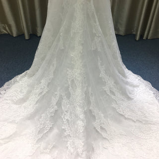 V-neck Lace Open-Back A-Line Wedding Dress with Scalloped Hem